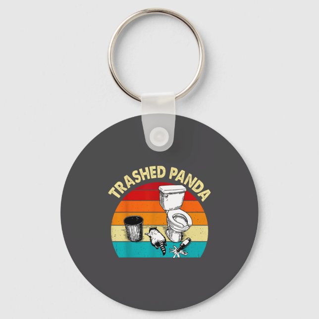 Retro Vintage Trashed Panda Funny Drunk Raccoon  Keychain (Front)