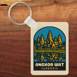 Retro Vintage Travel Angkor Wat Cambodia  Keychain