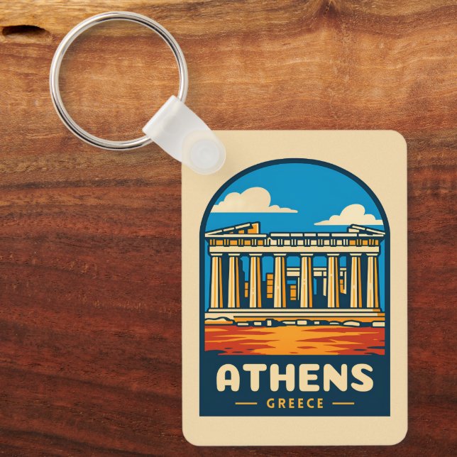 Retro Vintage Travel Athens Greece Parthenon Keychain (Front)