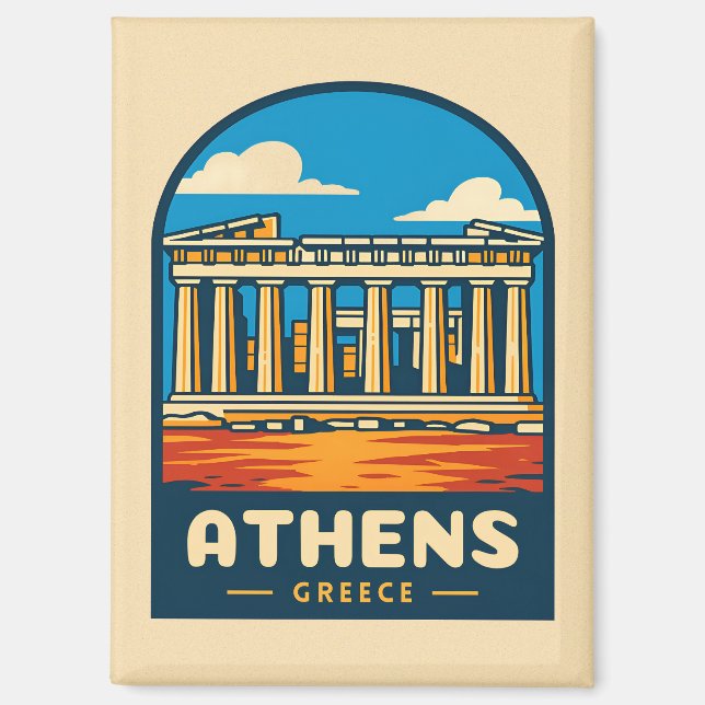 Retro Vintage Travel Athens Greece Parthenon Magnet (Front)
