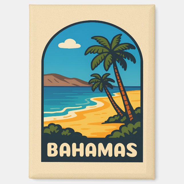 Retro Vintage Travel Bahamas Beach Landscape Magnet (Front)