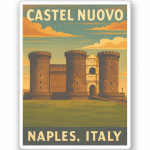 Retro Vintage Travel Castel Nuovo Naples Italy 
