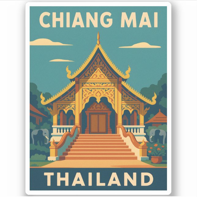 Retro Vintage Travel Chiang Mai Thailand Temple (Front)