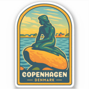 Retro Vintage Travel Copenhagen Denmark Mermaid