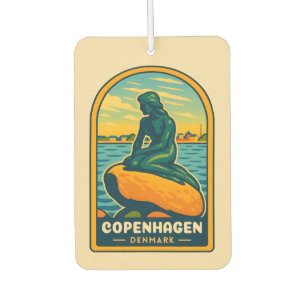 Retro Vintage Travel Copenhagen Denmark Mermaid Air Freshener