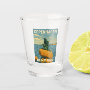 Retro Vintage Travel Copenhagen Denmark Mermaid Shot Glass
