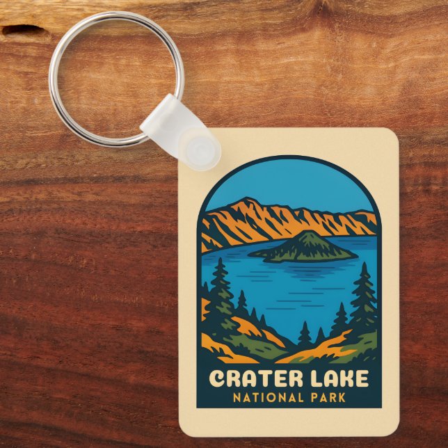 Retro Vintage Travel Crater Lake National Park Keychain (Front)