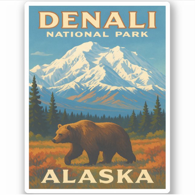 Retro Vintage Travel Denali National Park Alaska (Front)