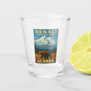 Retro Vintage Travel Denali National Park Alaska Shot Glass