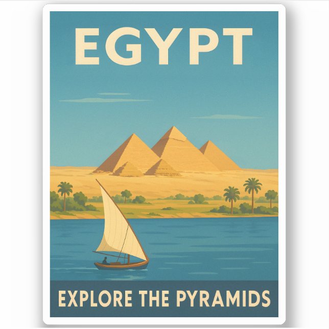 Retro Vintage Travel Egypt Pyramid Nile River (Front)