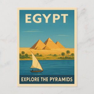Retro Vintage Travel Egypt Pyramid Nile River Postcard