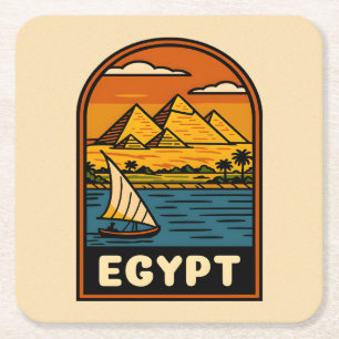 Retro Vintage Travel Egypt Pyramid Nile River Square Paper Coaster