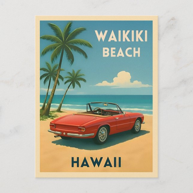 Retro Vintage Travel Hawaii Waikiki Beach   Postcard (Front)