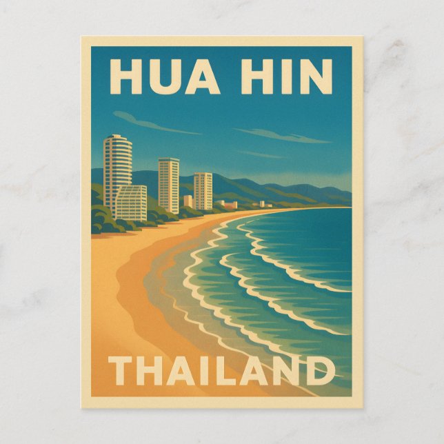 Retro Vintage Travel Hua Hin Thailand Beach Postcard (Front)
