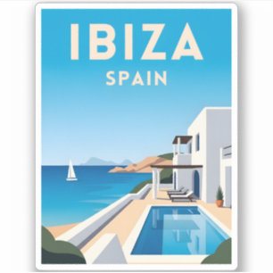 Retro Vintage Travel Ibiza Spain Seaside Landscape