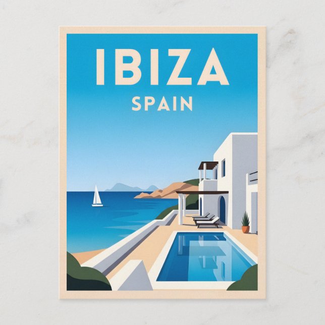 Retro Vintage Travel Ibiza Spain Seaside Landscape Postcard (Front)