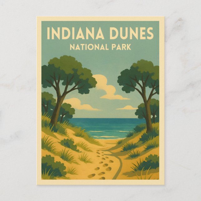 Retro Vintage Travel Indiana Dunes National Park Postcard (Front)