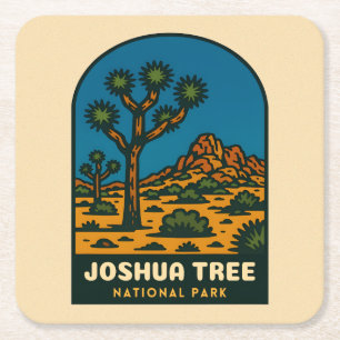 Retro Vintage Travel Joshua Tree National Park Square Paper Coaster