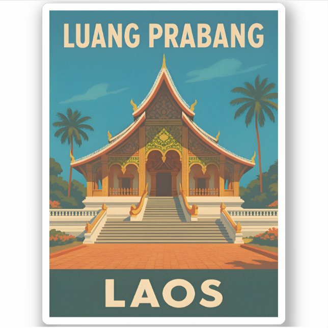 Retro Vintage Travel Luang Prabang Laos Temple (Front)