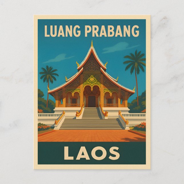 Retro Vintage Travel Luang Prabang Laos Temple Postcard (Front)