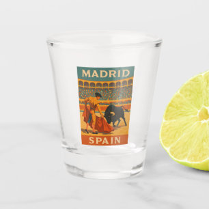 Retro Vintage Travel Madrid Spain Bullfight Shot Glass