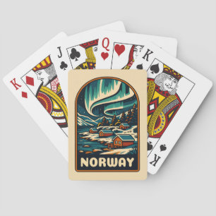 Retro Vintage Travel Norway Northern Lights Scenic Playing Cards
