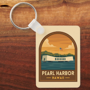 Retro Vintage Travel Pearl Harbour Memorial Hawaii Keychain