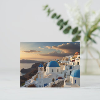 Retro Vintage Travel Santorini Blue Seaside Postca Postcard
