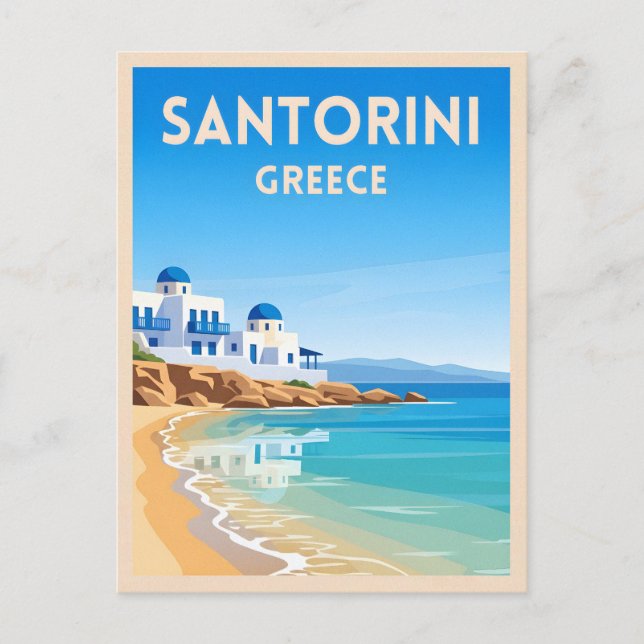 Retro Vintage Travel Santorini Greece Beach Postcard (Front)