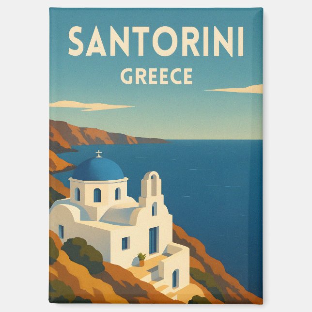 Retro Vintage Travel Santorini Greece Seaside Magnet (Front)