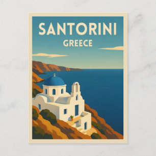 Retro Vintage Travel Santorini Greece Seaside Postcard