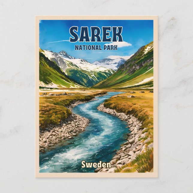 Retro Vintage Travel Sarek National Park Sweden Postcard (Front)