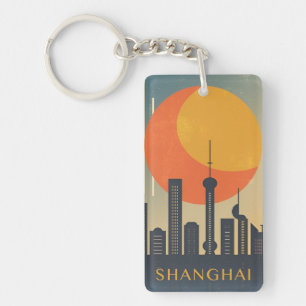 retro vintage travel souvenir Shanghai China Keychain