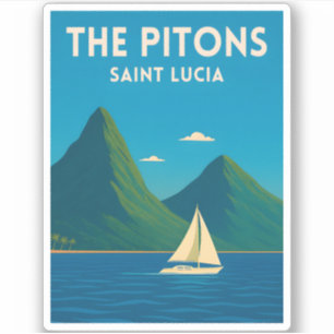 Retro Vintage Travel St Lucia Pitons Caribbean