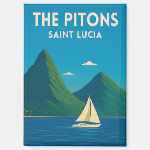 Retro Vintage Travel St Lucia Pitons Caribbean Magnet