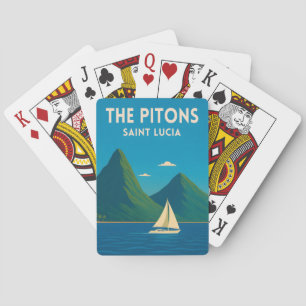 Retro Vintage Travel St Lucia Pitons Caribbean Playing Cards