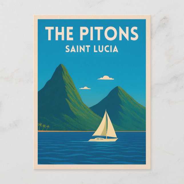 Retro Vintage Travel St Lucia Pitons Caribbean Postcard (Front)