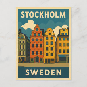 Retro Vintage Travel Stockholm Sweden Old Town Postcard