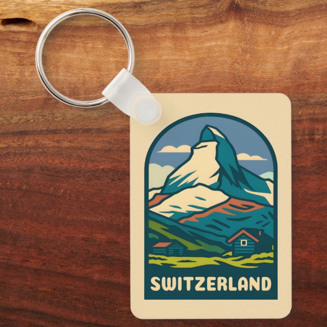 Retro Vintage Travel Switzerland Matterhorn Keychain (Front)