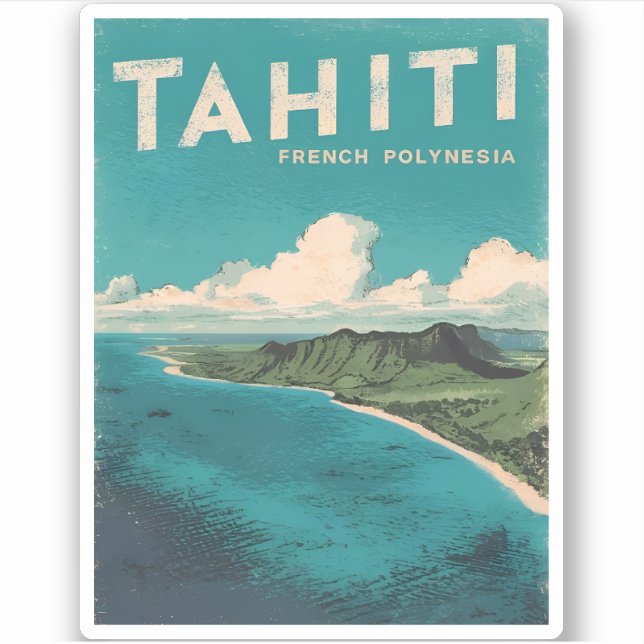Retro Vintage Travel Tahiti French Polynesia Beach (Front)