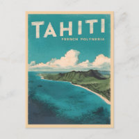Retro Vintage Travel Tahiti French Polynesia Beach