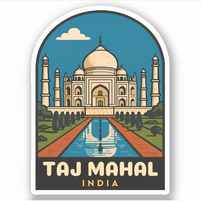 Retro Vintage Travel Taj Mahal India Illustration (Front)