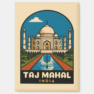 Retro Vintage Travel Taj Mahal India Illustration Magnet