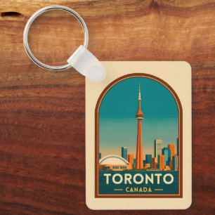 Retro Vintage Travel Toronto Canada Skyline Scenic Keychain