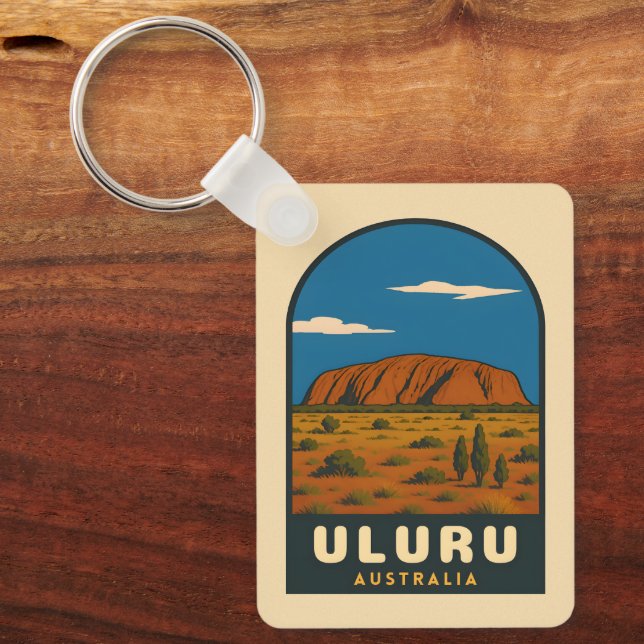 Retro Vintage Travel Uluru Australia Landscape Keychain (Front)