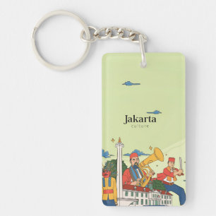 retro vintage travel vacation Jakarta Indonesia Keychain