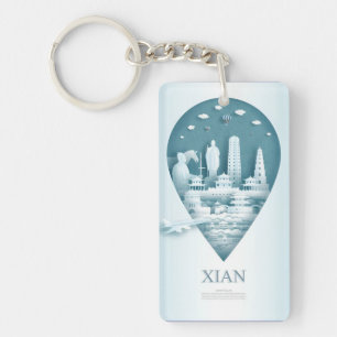 retro vintage travel vacation Xian China Keychain