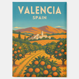 Retro Vintage Travel Valencia Spain Orange Farm Magnet