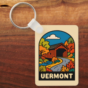Retro Vintage Travel Vermont Landscape Scenic Keychain
