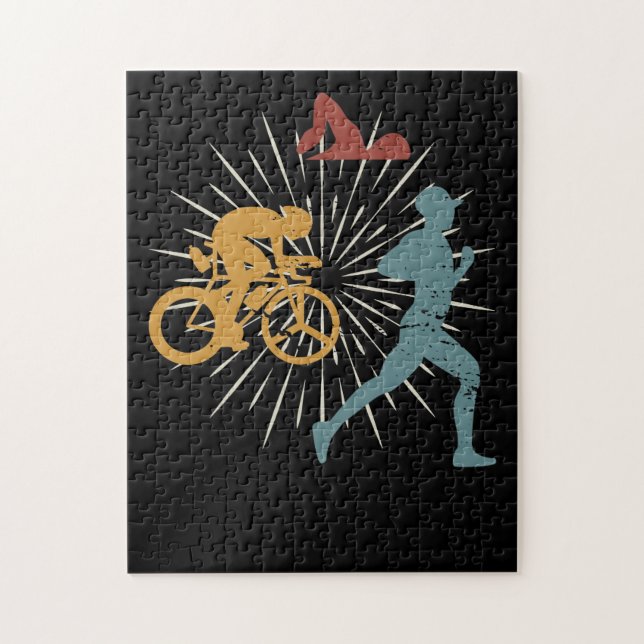 Retro vintage Triathlon Jigsaw Puzzle (Vertical)
